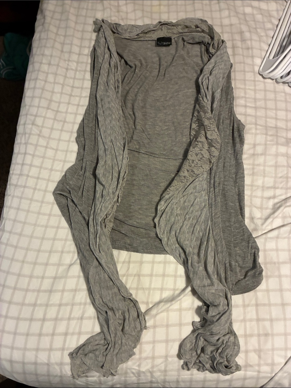lei Lightweight Gray Open-Front Hooded Draped Top